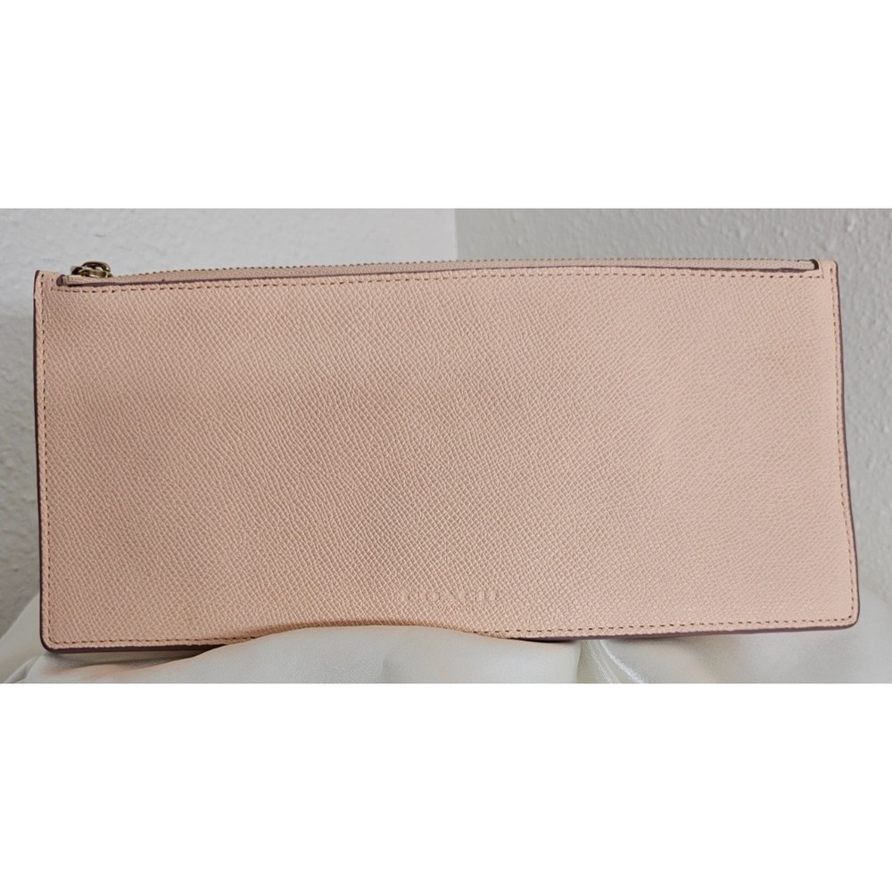 Coach Peach/Beige Pebbled Leather Slim (9.5"x4.25") Zipper Clutch/Colorblock‎